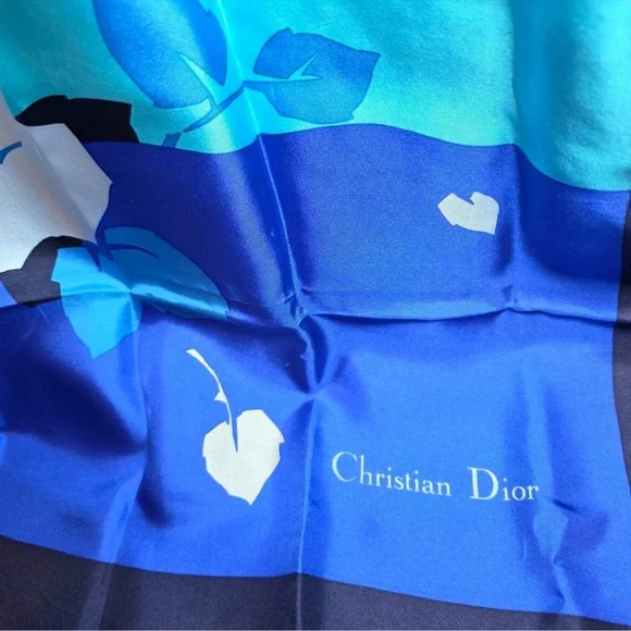 CHRISTIAN DIOR Blue and Black Scarf 30” x 30” - Picture 2 of 5